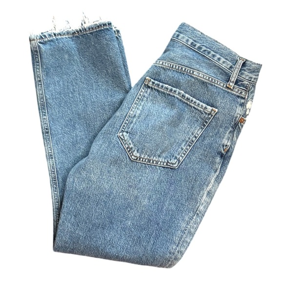 AGOLDE Riley Crop High Rise Straight Leg Medium Blue Fray Hem Denim Jean Size 28 - Picture 6 of 12